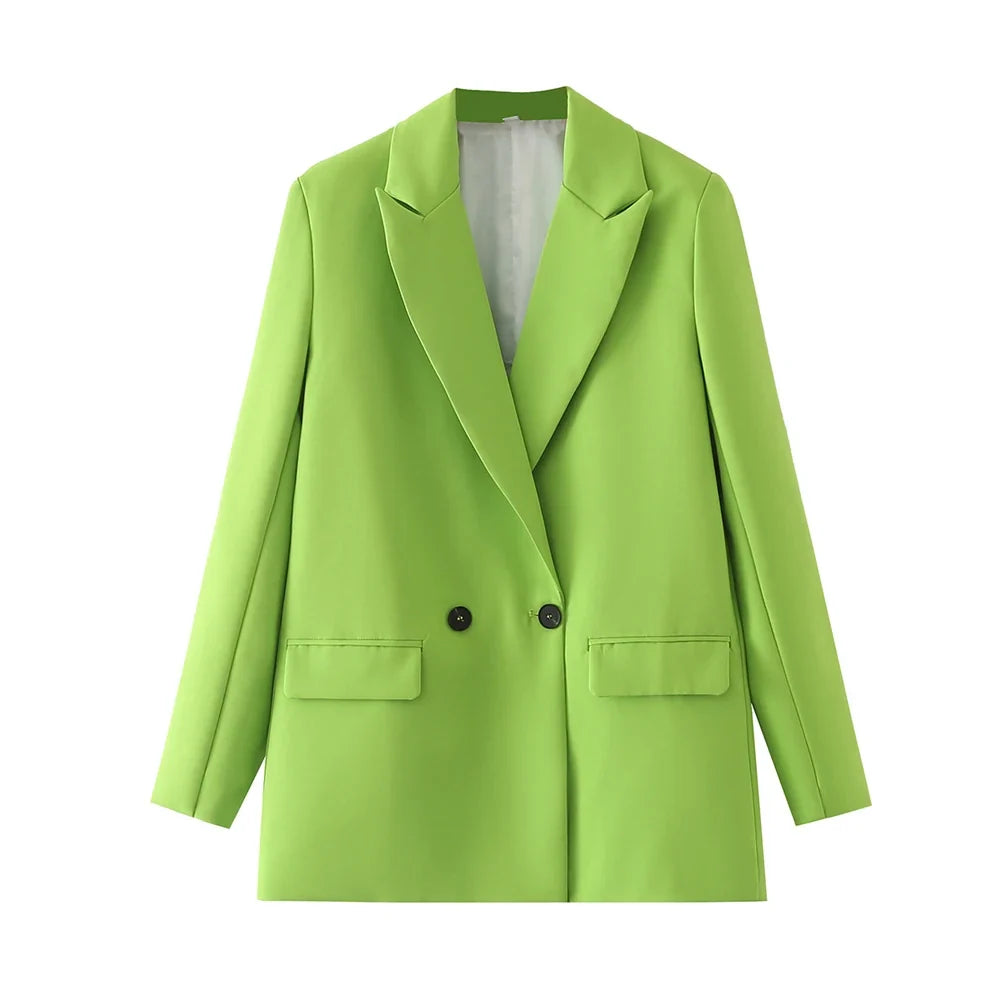 Women Chic Office Lady Double Breasted Blazer Vintage Coat Fashion Notched Collar Long Sleeve Ladies Outerwear Stylish Tops
