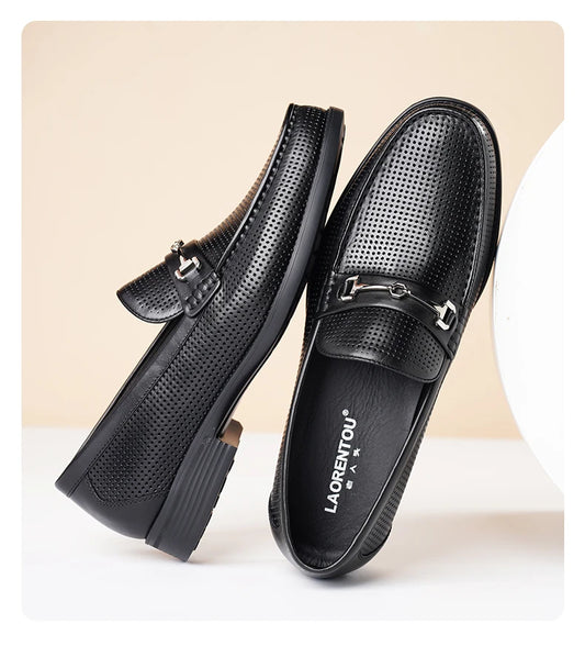 Men's bean shoes, genuine leather hollow out breathable business casual dad leather sandals, soft soled loafers10790DW