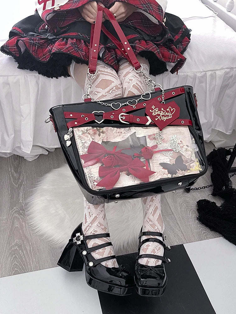 Aesthetic Underarm Ita Bag Streetwear Girl Transparent Shoulder Bag Heart Shape Chic Chain Handbag DIY Display Crossbody Bag