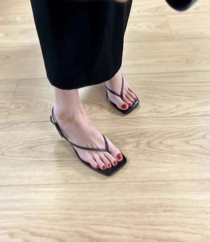 Retro Square Toe Clip Toe Sandals Kitten Heel Back Strap Brown Solid Concise French Style Sexy Fashion Women Shoes Summer Casual