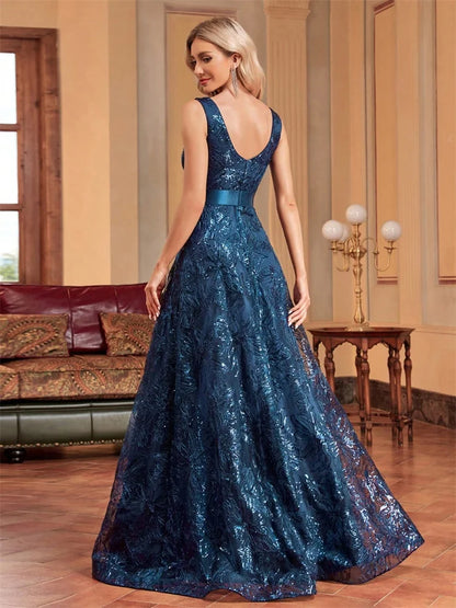 Luxury Sexy V-Neck Sequins Formal Evening Dress Long 2025 Women Elegant V-back Wedding Party Long Prom Cocktail Graduation Gown