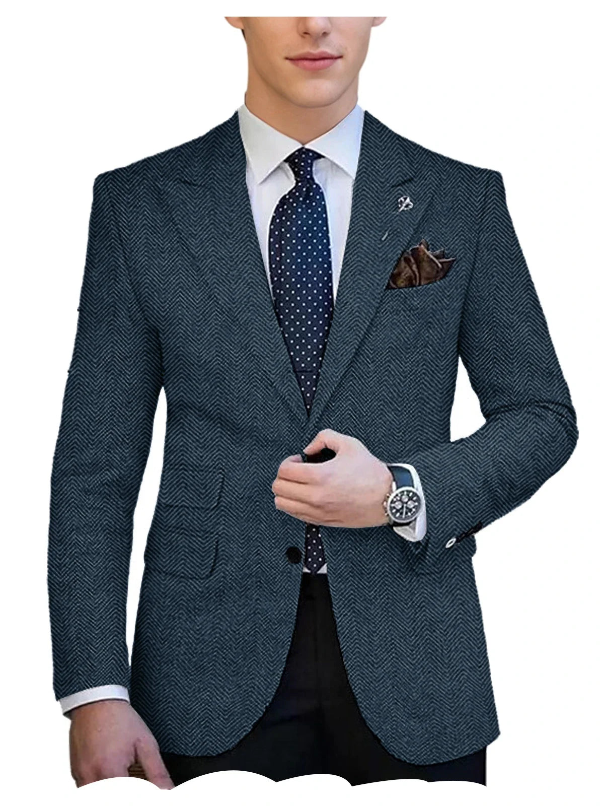 Autumn Winter Men's Herringbone Blazer Tuxedos Only Coat Wool Tweed Single Breasted Formal Bussiness/Wedding Prom Suit Jacket