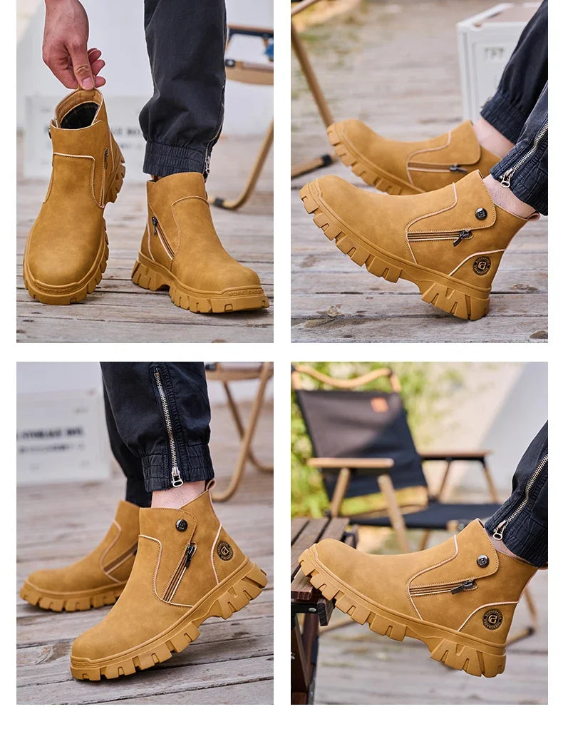 Steel Toe Work Boots side zipper anti-slip work shoes  Anti-Smash Anti Puncture industrial construction waterproof safety shoes