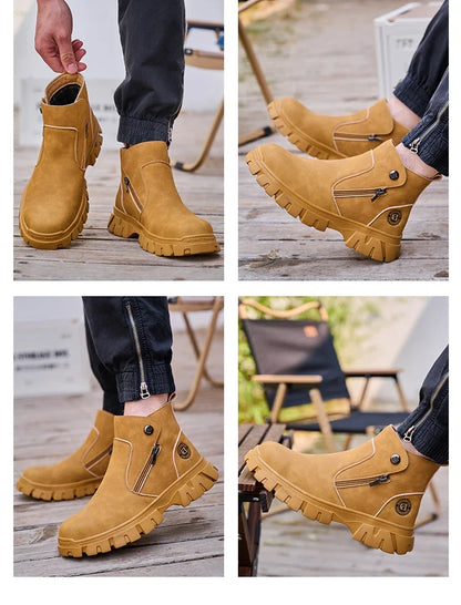 Steel Toe Work Boots side zipper anti-slip work shoes  Anti-Smash Anti Puncture industrial construction waterproof safety shoes