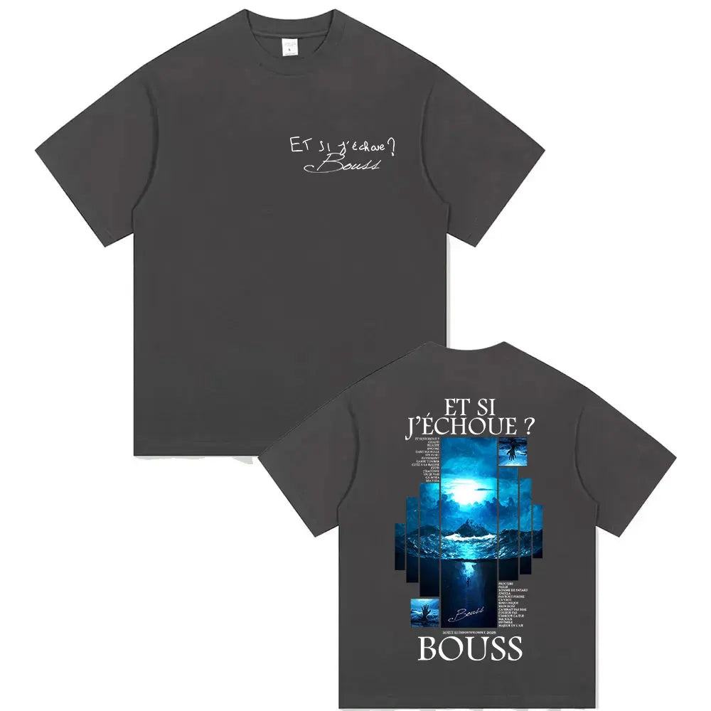 Rapper BOUSS ET SI J'ECHOUE ?  Tour 2025 Graphic T Shirt Men's Retro Hip Hop Short Sleeve T-shirts Pure Cotton Tshirt Streetwear