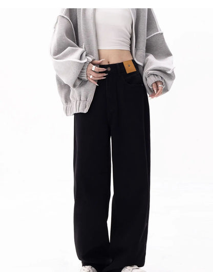 Black Baggy Straight Jeans Women Korean Fashion Streetwear High Waist Wide Leg Denim Pants Female Loose Mopping Jean Trouser Y2K