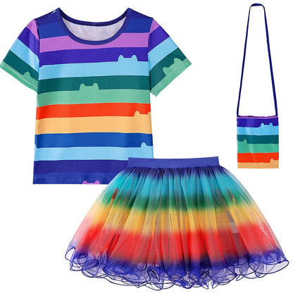 Cartoon Kids Girls Rainbow Dresses+Pants Sets Children Halloween Easter Cats Carnival Cosplay Costume Birthday Party 3-10 Year