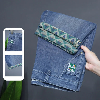 Men's Printed Denim Shorts Summer Thin Fashion Slim Straight Bermuda Jeans Personality Male Short Pants Streetwear