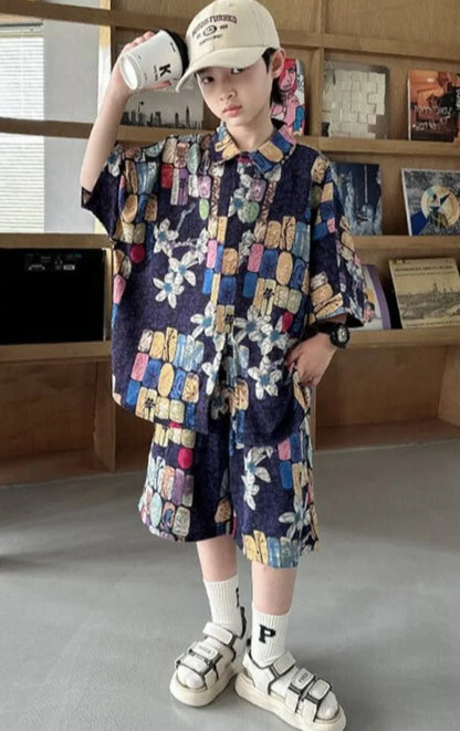Printed Shirt Clothes for Cotton 2025 Kids T-shirts Children Boys' Set Boy Clothing Top Bottom Clothing Children's Boy's Outdoor