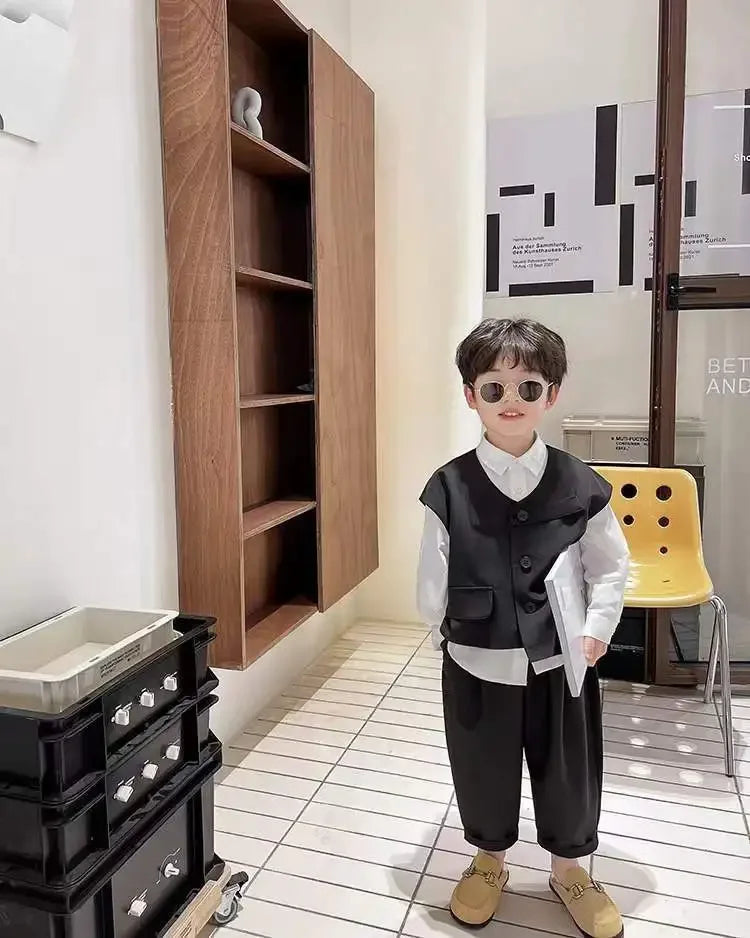 Boys' Autumn Set Trendy and Cool Children's Autumn Wear Boys and Babies Handsome Casual Suit Vest Three Piece Set New