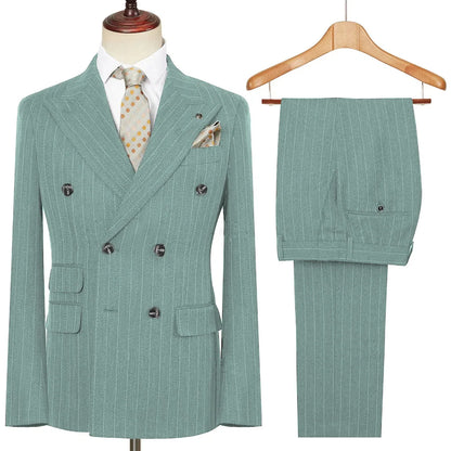 Vintage Winter Tweed Suits High-Quality Striped Tweed Men Suits Design Costume Homme Smart Business Formal Wedding Suit 2 Pieces