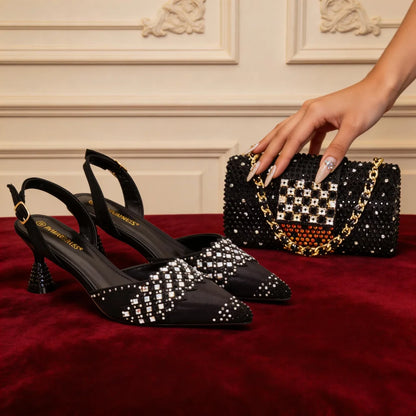 Italian Shoes and Bags Matching Set 2026 Rhinestone Bag and Shoe Set Nigeria Party Pumps Ladies Party Shoes with Matching Bag