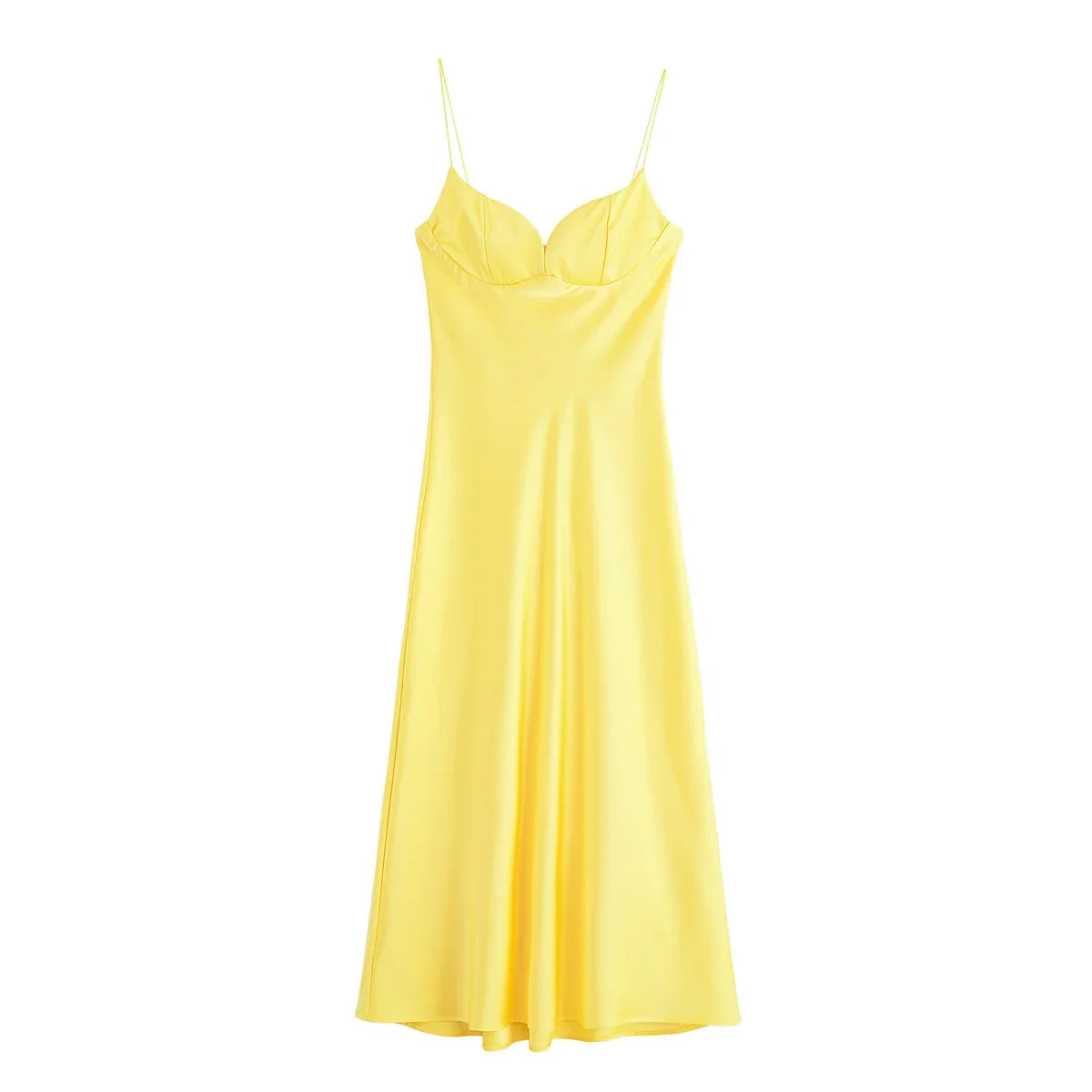 2025 Women Red V-Neck Holiday Style Satin Texture Long Dress Sleeveless Summer Women's Back Zipper Fashion Sling Dresses