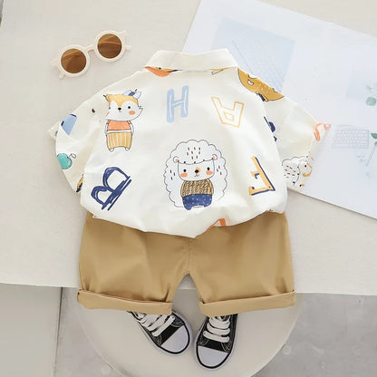 0-5 Years Quality Cotton T-Shirt Kids Girls Clothing Sets Stylish Printed Short Sleeve Baby Boys Clothing Suits