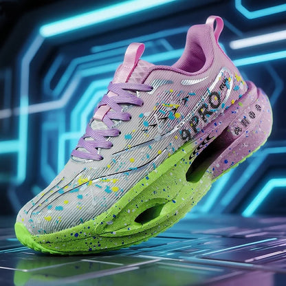 New Carbon Plate Men's Running Shoe Night Fluorescent Cushioning Sneakers Women Lace-Up Lightweight Casual Shoes Jog Shoes
