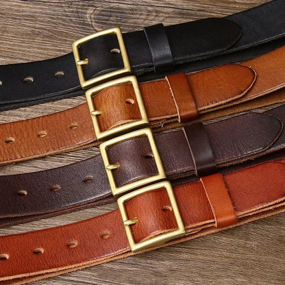 3.3CM Pure Cowhide Genuine Leather for Men's Women High Quality Jeans Brass Buckle Belts Cowboy Fashion Designer Matching Belt