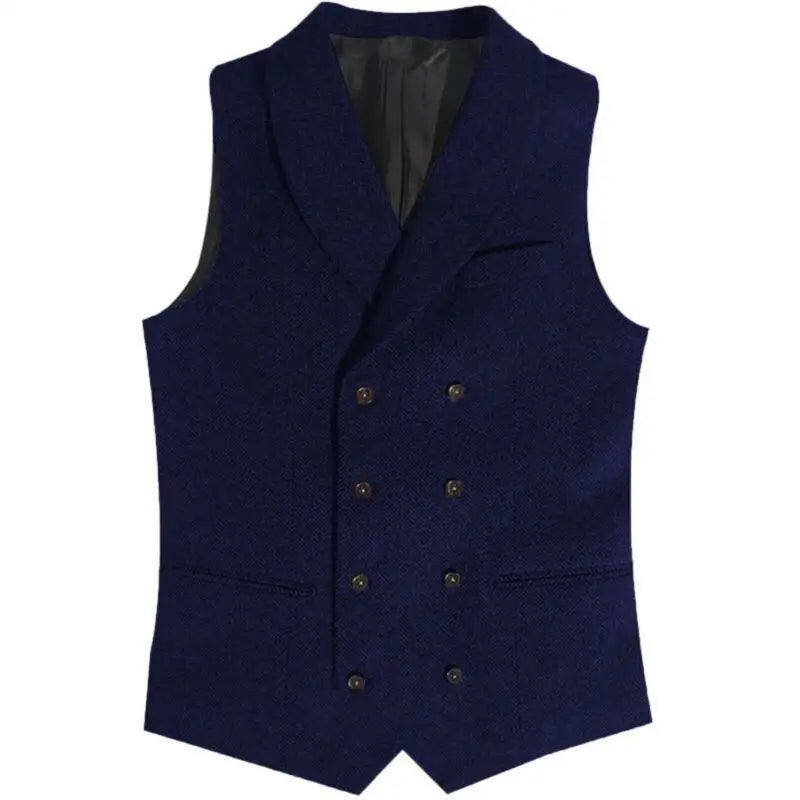 Men Vest Gray Herringbone Double Button With Lapel Waistcoat For Wedding Banquet Business Office Work Daily Casual Men Suit Vest