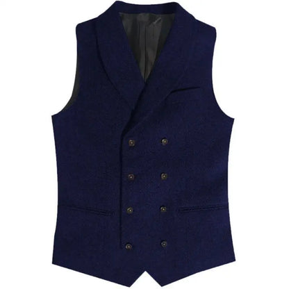 Men Vest Gray Herringbone Double Button With Lapel Waistcoat For Wedding Banquet Business Office Work Daily Casual Men Suit Vest