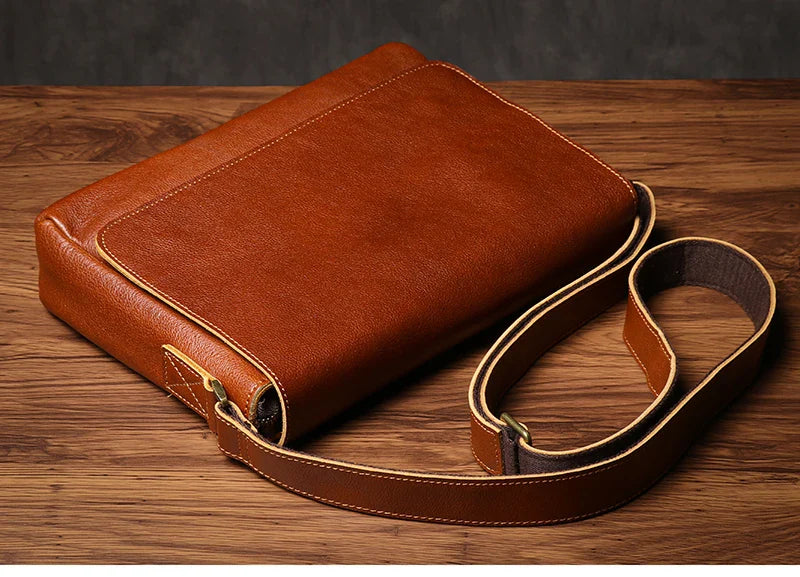 Men's High Quality Genuine Leather Shoulder Bag Vintage Flap Crazy Horse Cowhide Messenger Bag Daily Casual Crossbody Bags