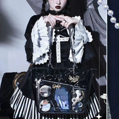 Aesthetic Underarm Ita Bag Streetwear Girl Transparent Shoulder Bag Heart Shape Chic Chain Handbag DIY Display Crossbody Bag