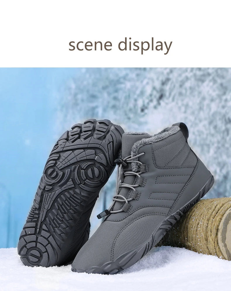 Snow Boots Men Winter Shoes Barefoot Ankle Boots 36-46 Couple Snow Shoes Outdoor Hiking Shoes Fur Warm Plush Boots