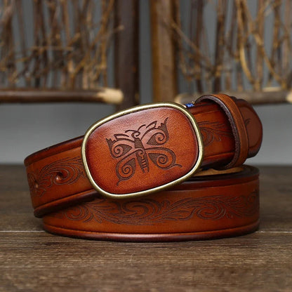 3.5CM Pure Cowhide High Quality Genuine Leather Belts for Men Laser Engraving Strap Male Smooth Buckle Jeans Cowboy Luxury