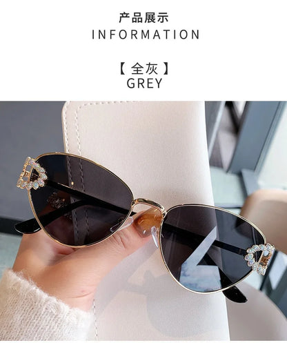 2026 Women Elegant Oval Metal Frame Cat Eye Sunglasses Hollow Rhinestone Wreath Temple UV Protection Gradient Lens Sun Shades