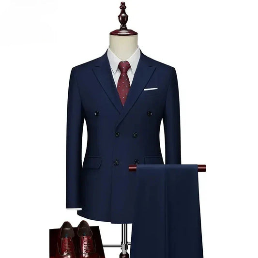 ( Jacket+ Pants ) Men's Slim Fit 2 Piece Suit Double Breasted Business Wedding Prom Tuxedo Suits Blazer & Pants Set