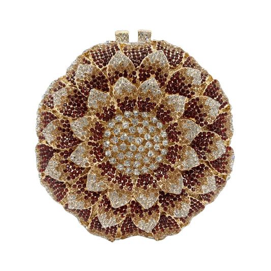 Hot-selling Luxury Sunflower-shaped Hollow Full-paved Sparkling Beaded Crystal Women's Wedding Evening Bag.