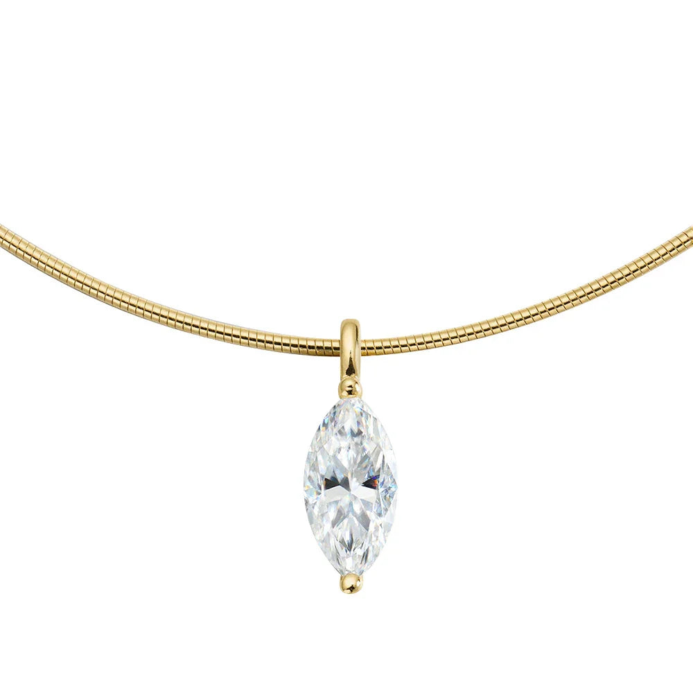 3CT 7*14MM Marquise Cut Moissanite Necklace for Women Solitaire Pendant Sparkling Chain Lab Diamond Pure 925 Jewelry