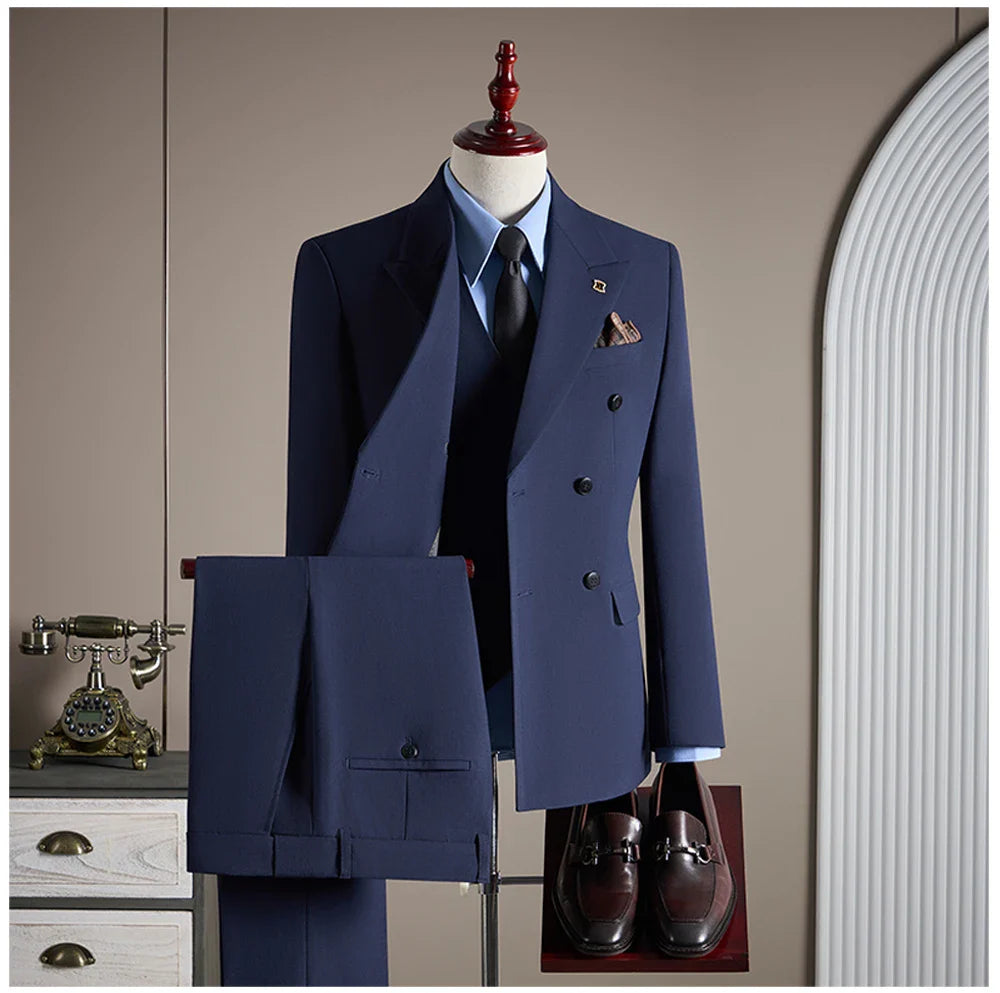 High-quality Groom Wedding Suit, Fashionable and Stylish Dress, Men's Business Double-Breasted Suit Set, Men's Three-Piece Set