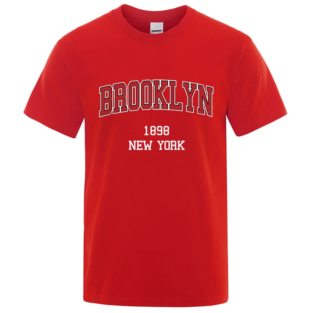 Brooklyn 1898 New York City Letter Prints T Shirt Men Women Clothes T-Shirts Loose Summer Tshirt Cotton Breathable Short Sleeve