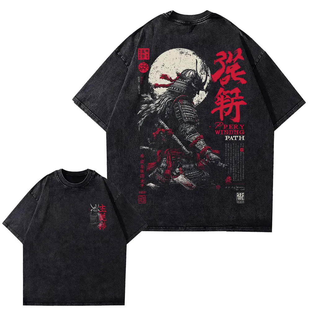 Men's Japanese Samurai Spirit T-Shirts, Large Size Loose T-Shirts with Japanese Style Back Print, Bushido Men's Gift