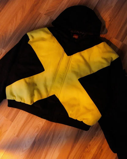 2026 American fashion brand black and yellow cross-shaped jacket high street style loose stand-up collar zipper cardigan jackett