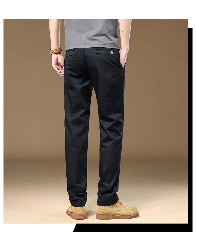 97% Cotton Cargo Style Casual Pants Men's Splicing Straight Fashion Elastic Business Trousers Spring Autumn Male Clothes Pants