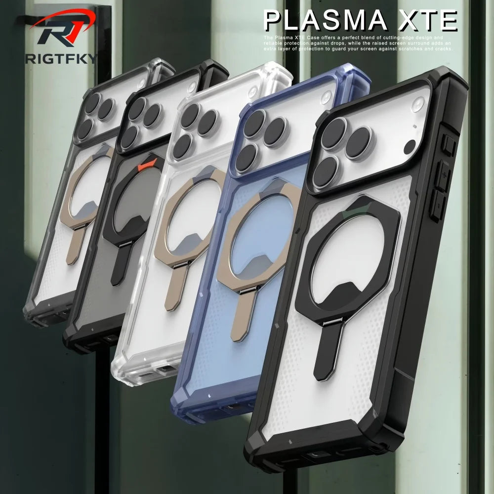 Plasma Kickstand Phone Case For Iphone 17 Pro Max Air 16 15 14 13 12 Shockproof Armor Magnetic MagSafe Stand Protective Cover