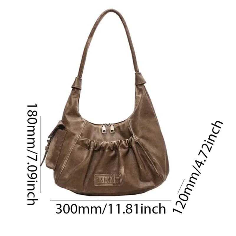 Distressed Vintage Shoulder Bags Women Pleated Y2K Design Large Capacity Retro Hobo Bag 2025 New Designer Handbags Luxury