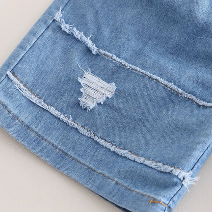 Summer New Boys' Short-Sleeved Set Boys' Casual Cartoon Dinosaur T-Shirt + Casual Denim Shorts Children's Cute Comfort Clothes