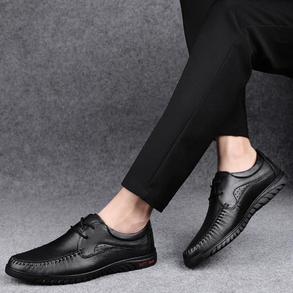 Italian Brand Men's Genuine Leather Casual Shoes Handmade Soles Loafers Lace Up Breathable That's Oxford Shoes for Summer