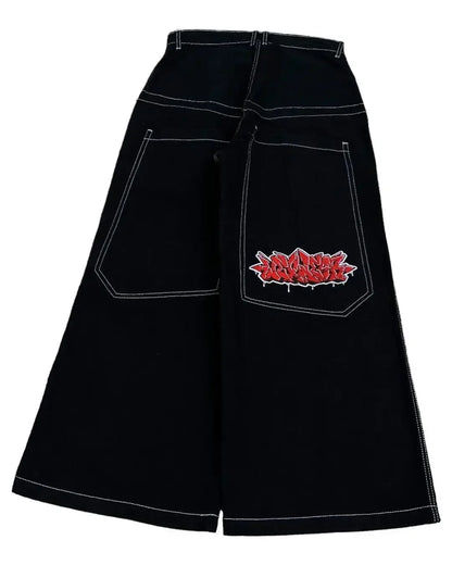 Y2k Baggy New Wexwear Stripes Black Pants Embroidered Jeans Streetwear Men Harajuku Hip Hop Women High Waist Wide Trouser