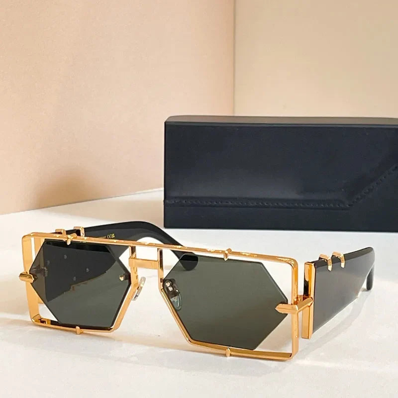 Hexagon 004 Desinger Brand Sunglasses Men Women Metal Thick Acetate Luxury Square Classical Outdoor Solar Shades UV400 with Case