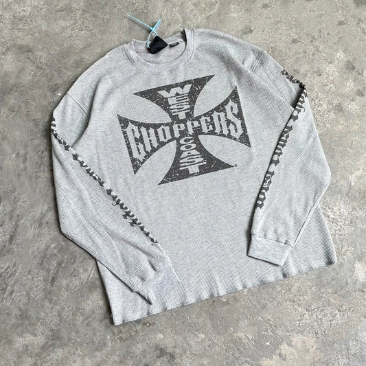 Yao Fashion Vintage Loose Streetwear HipHop Sanskrit Logo Print Tee High Quality Long Sleeve Oversize Y2k T Shirt For Men