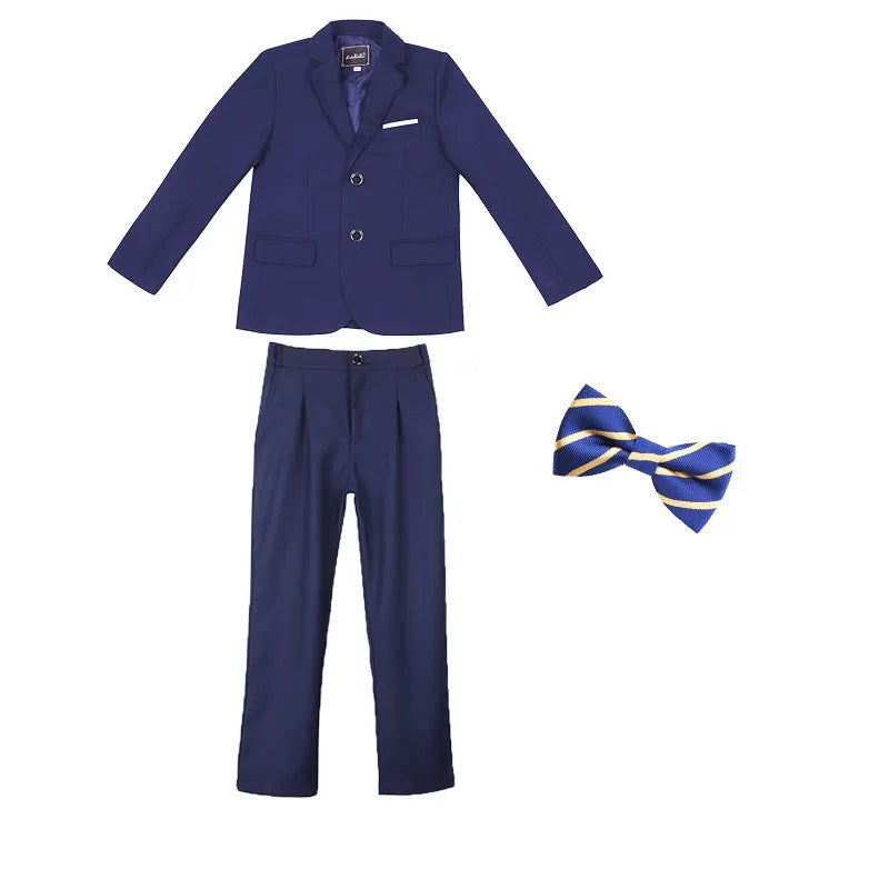 Boys Dark Green Formal Wedding Party Suit Children Blazer Vest Pants Tie 4 PCS Tuxedo Kids Performance Photography Dress Costume
