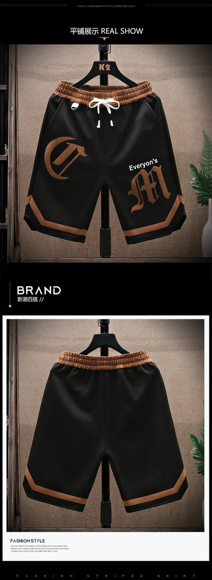 2025 Summer Men's Running Shorts Casual Jogging Sport Short Pants patchwork Print Drawstring Loose Dry Gym Sports Shorts