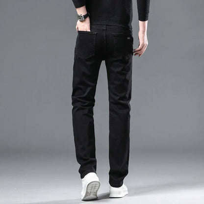 Men New Winter Classics Fleece Thick Warm Jeans Men's Loose Straight Elastic Denim Pants Casual Plush Trousers Large Size 28-40