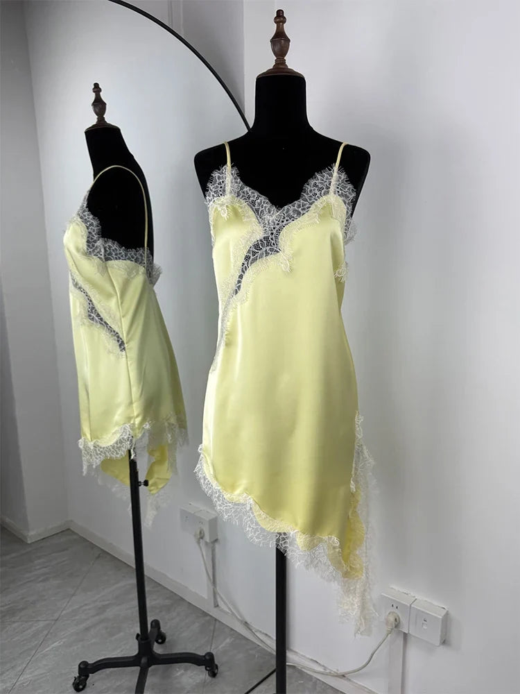 Trendix Black Lace Slip Dress Women exy Hollow Out Sleeveless Short Dresses Party Club Ruffle Loose Elegant Backless Mini Dress