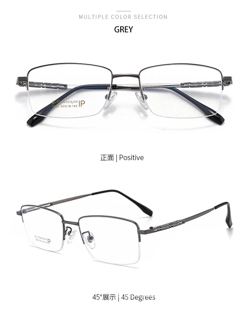 Pure Titanium Business Men's Half-rim Reading Glasses Men Fashion Simple Design Anti-blue Light Prescription Glasses 1052