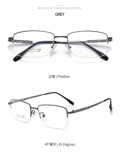 Pure Titanium Business Men's Half-rim Reading Glasses Men Fashion Simple Design Anti-blue Light Prescription Glasses 1052