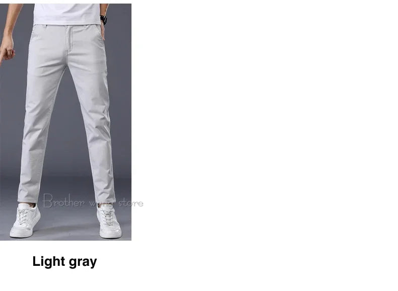 Summer Thin Men's Casual Pants Cotton 7 Colors Classic Style Elastic Straight Slim Fit Business Fashion Long Trousers Male