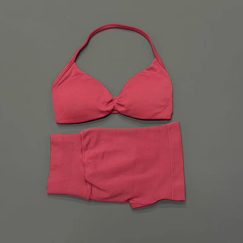 2PCS HISTELLO Sports Seamless Yoga Set Push Up Women Bra Scrunch Butt Lift Leggings Ultra Soft Comfort Yoga Workout Wear